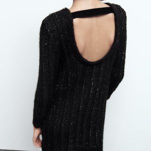 NWT OPEN BACK MINI BLACK KNIT WOOL BLEND DRESS.